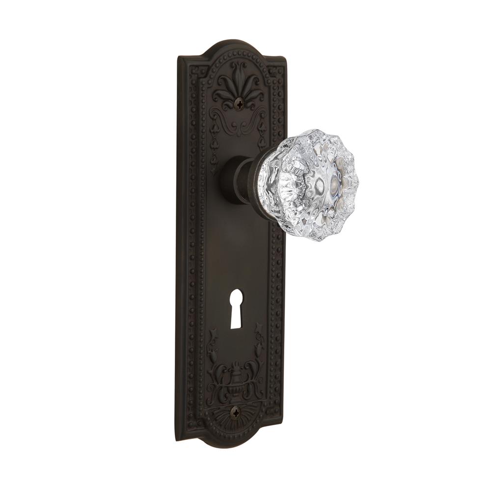 Nostalgic Warehouse 718370  Meadows Plate with Keyhole Privacy Crystal Glass Door Knob in Oil-Rubbed Bronze